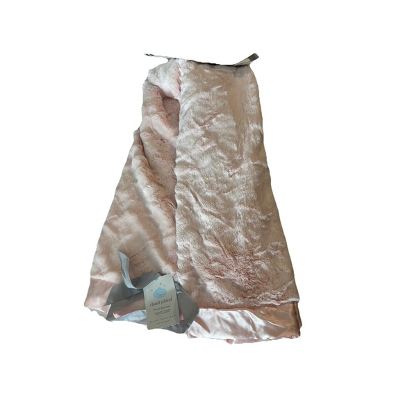 Baby Girl Cloud Island Soft Pink Satin Silk Trim Plush Baby Blanket 30x40 - Picture 1 of 8